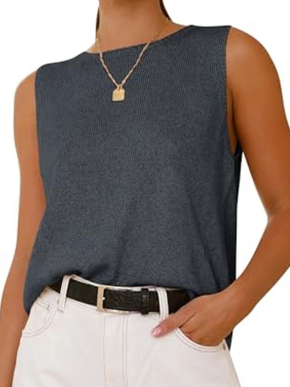 Womens Dark Grey Sleeveless Sweater Top